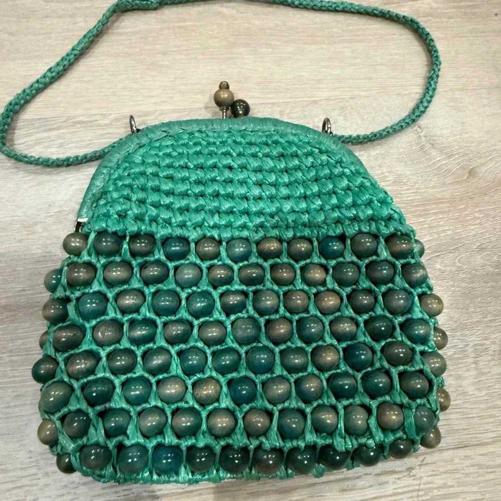 Vintage Japanese Green Beaded Purse